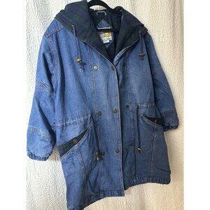 Vintage 90s Oversized Current Seen Tartan Heavyweight Denim Jean Jacket SZ S